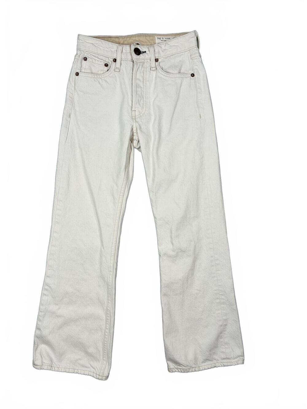 rag & bone Maya High-Rise Cropped Flare Jeans 100% Organic Cotton Size 23 Ecru